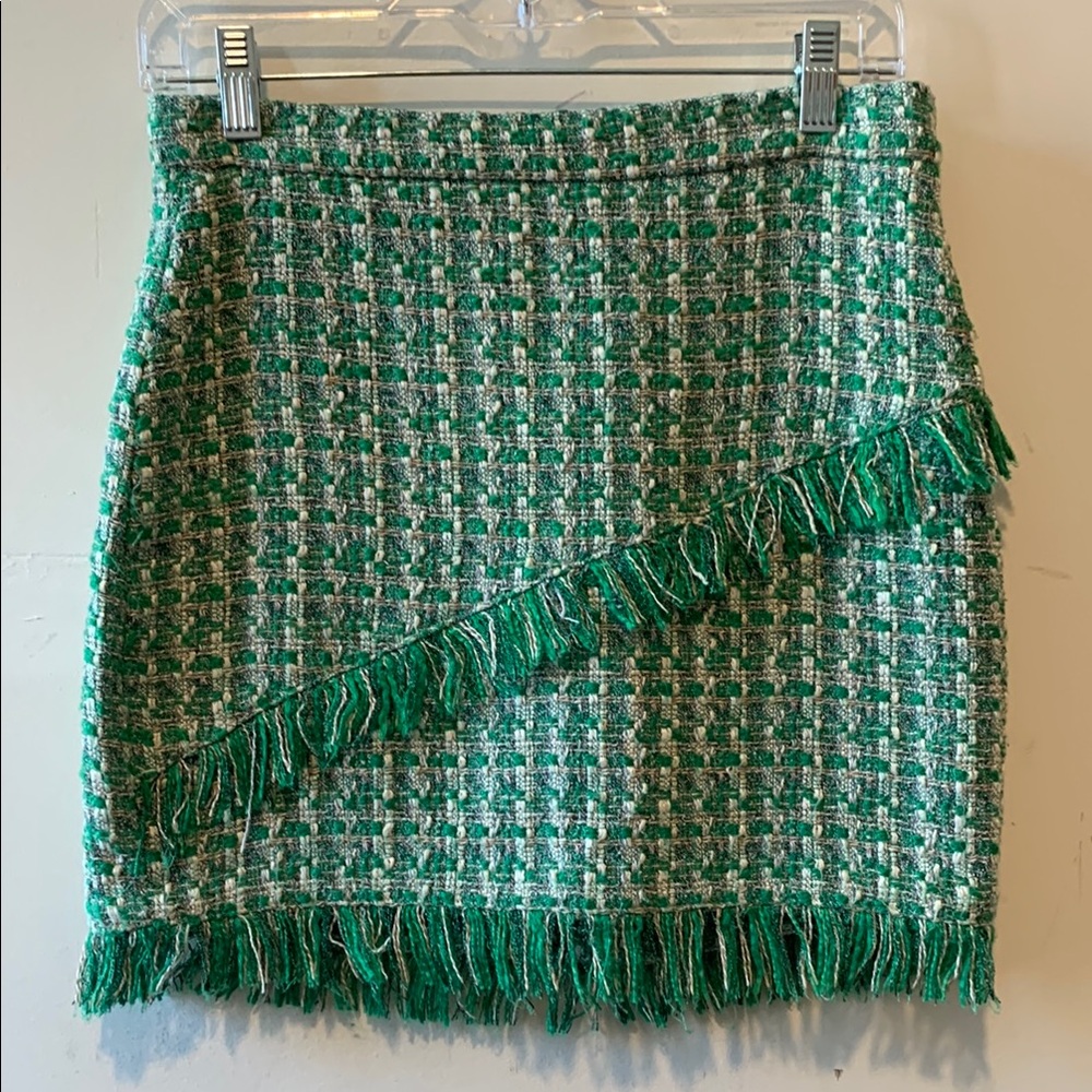 Mango Green Fringe Pencil Mini Skirt